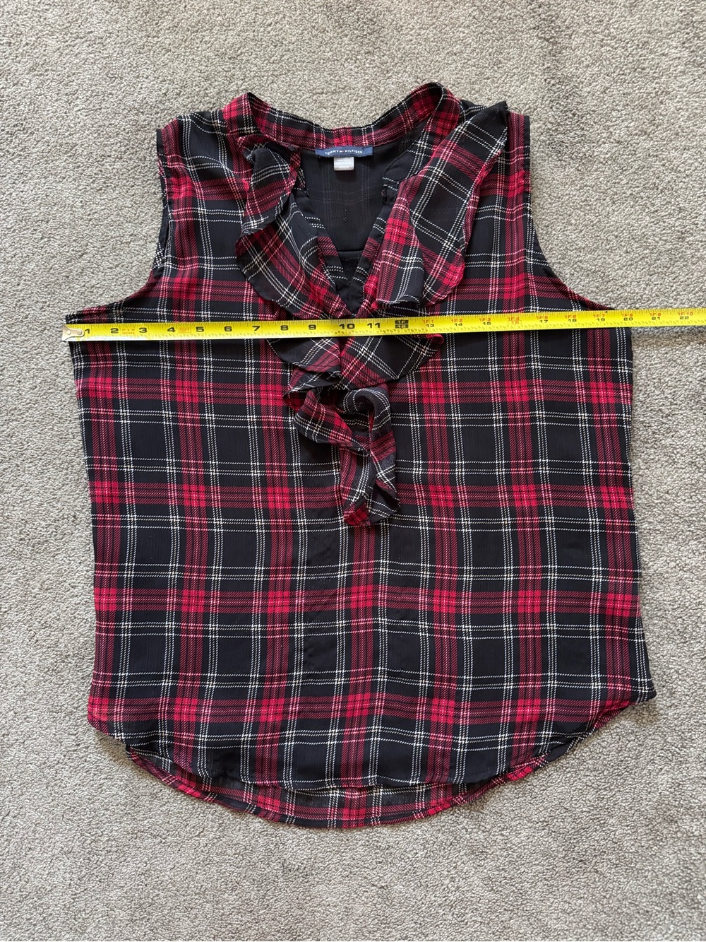 Tommy Hilfiger Red & Black Plaid Ruffle Sleeveless Camisole - Picture 9 of 14